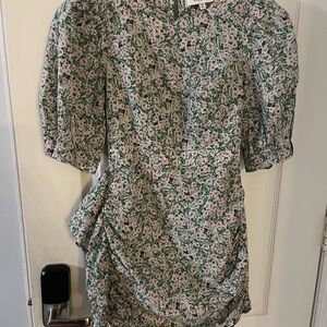 Vintage Style Moodie Floral Mini Dress in Green and Pink Floral